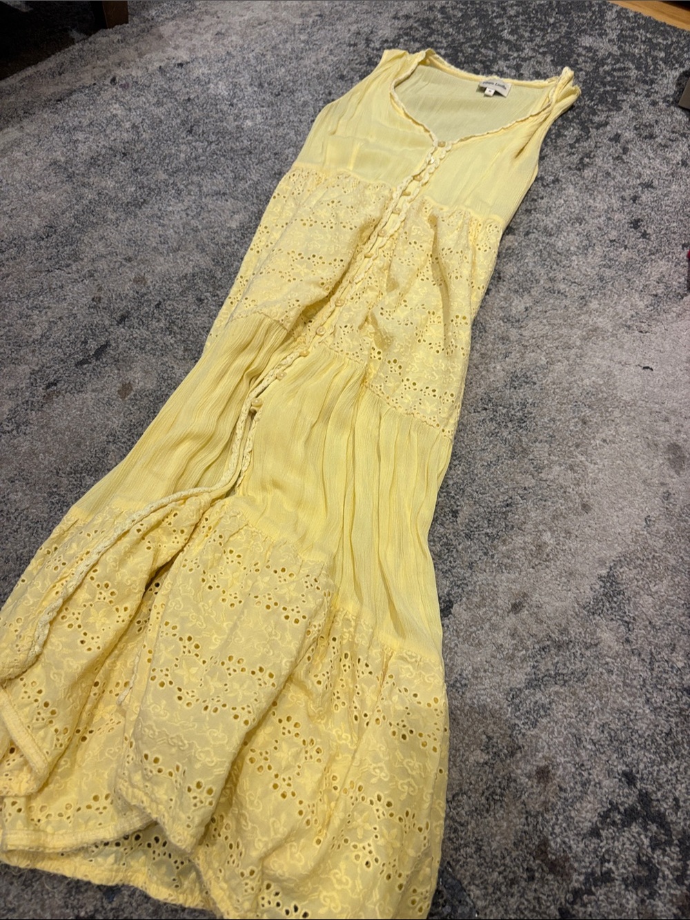 Sleeveless Eyelet Tiered Maxi Dress - Light Yellow